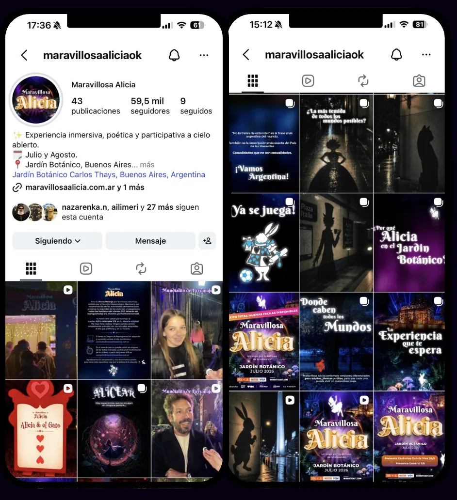 Perfil de Instagram @maravillosaaliciaok y su grilla de publicaciones